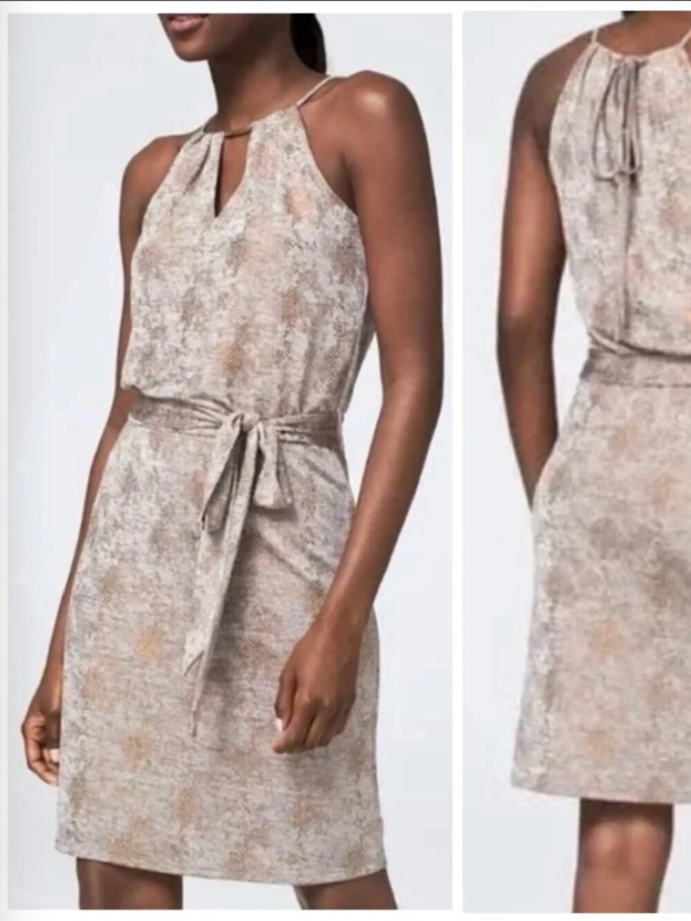 WHBM Kyhl Blouson Mini Dress XS Bronze Snake Print Metallic Halter